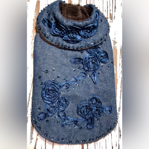 Stylish Blue Floral Dog Coat Medium
